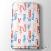 Baby Pink Blue Brush Printed Fabric For Designer Dresses